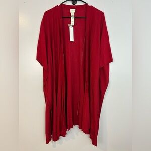 NWT Chico's Red Shadow Stripe Ruana Shawl/Covering Long Cardigan Sweater O/S